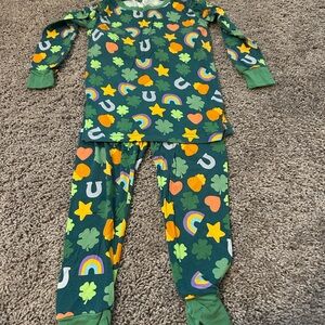 Little Sleepies- Green Shamrock and Rainbow Pajama Set